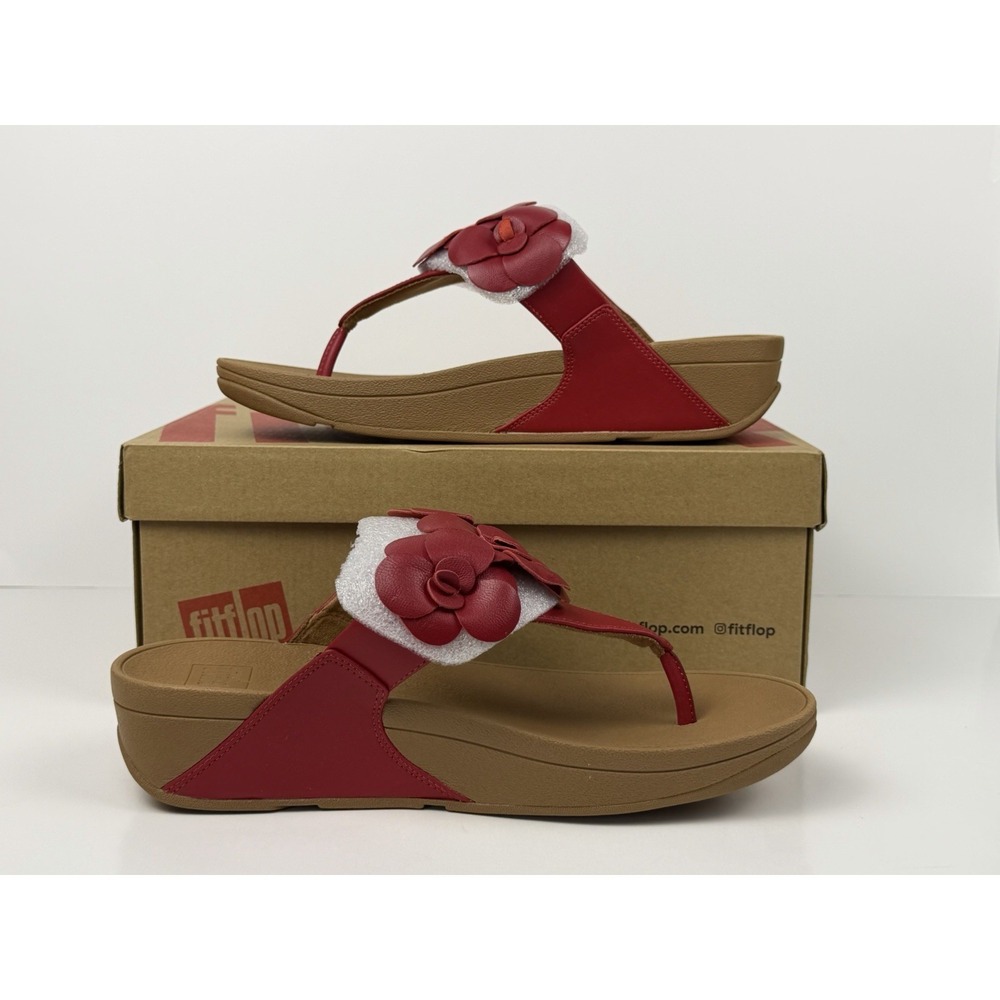Fitflops LULU Flower Toe Post Sandals Women's Size 9 Red/Burnt Berry F0030 1225 - Picture 2 of 5